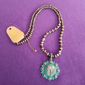 Patina With Two-Tone Wings Concho Necklace NWT